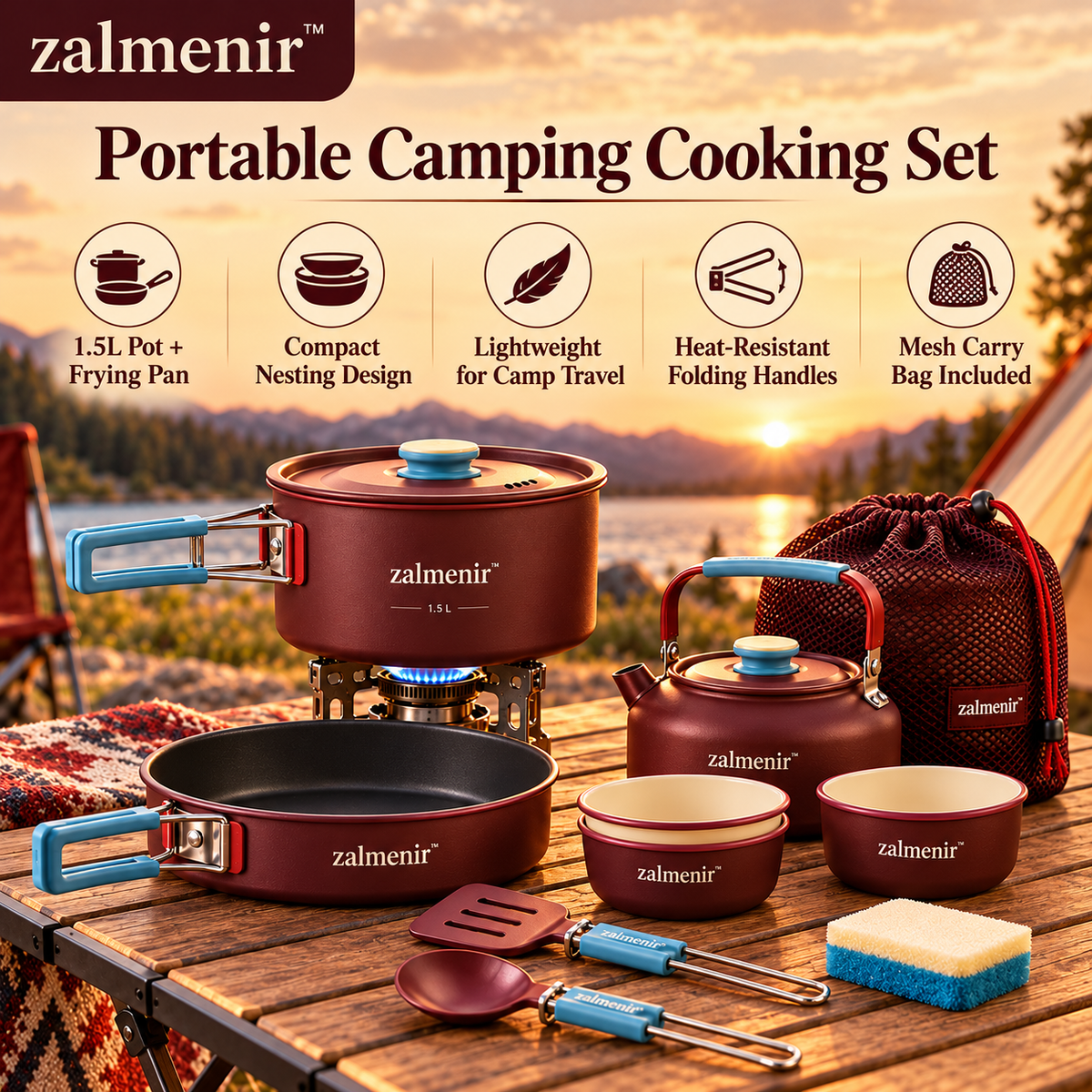 𝐳𝐚𝐥𝐦𝐞𝐧𝐢𝐫™ Portable Camping Cooking Set Outdoor Kitchen Gear