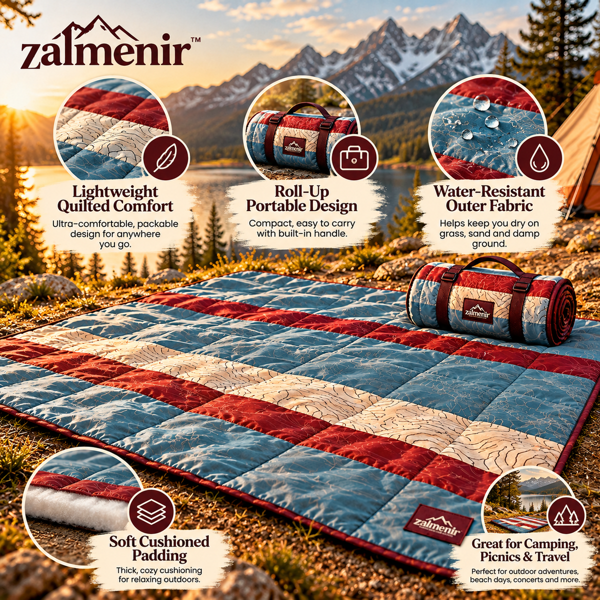 𝐳𝐚𝐥𝐦𝐞𝐧𝐢𝐫™ Outdoor Camping Blanket Lightweight Picnic Travel Blanket