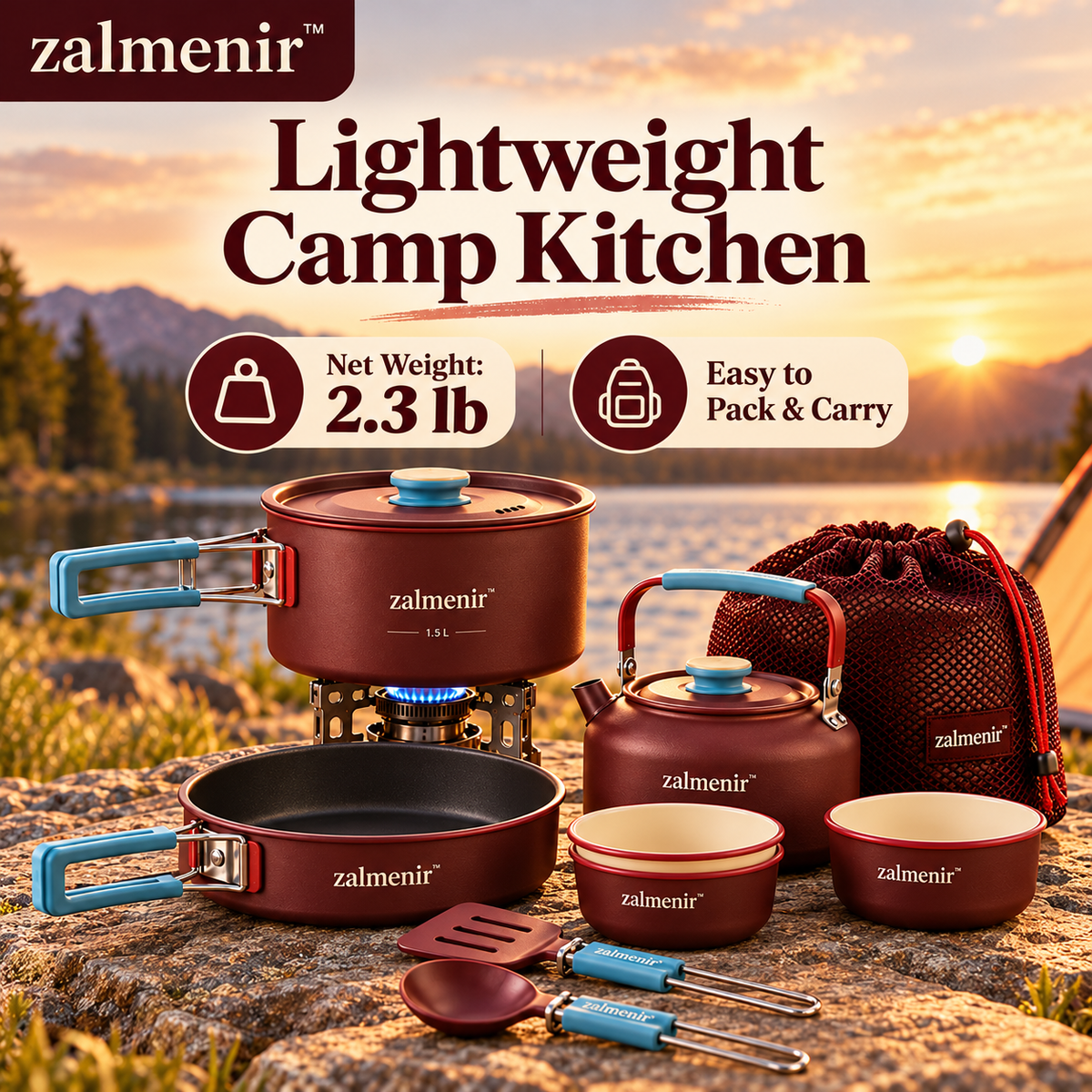 𝐳𝐚𝐥𝐦𝐞𝐧𝐢𝐫™ Portable Camping Cooking Set Outdoor Kitchen Gear