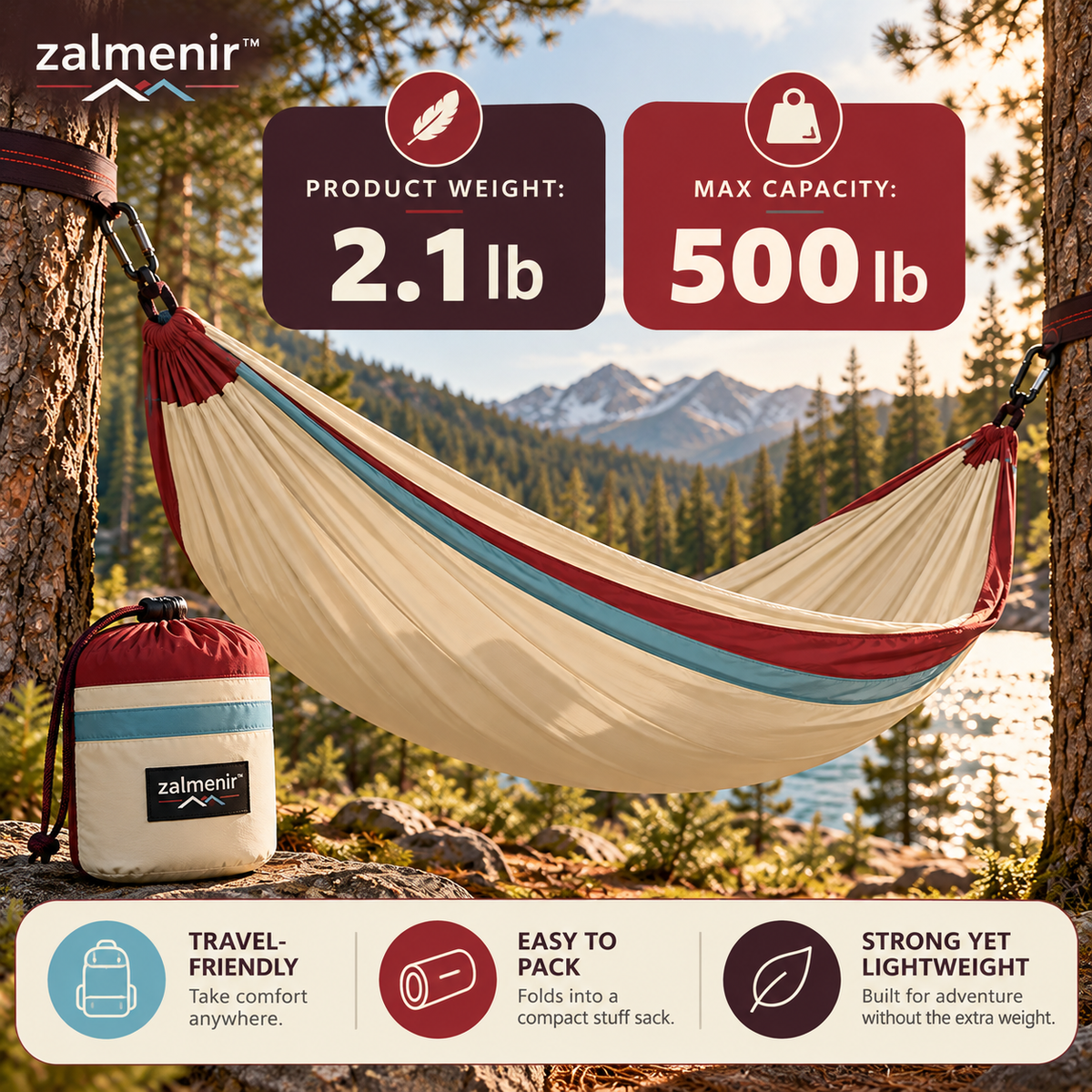 𝐳𝐚𝐥𝐦𝐞𝐧𝐢𝐫™ Portable Camping Hammock Outdoor Hanging Swing Bed