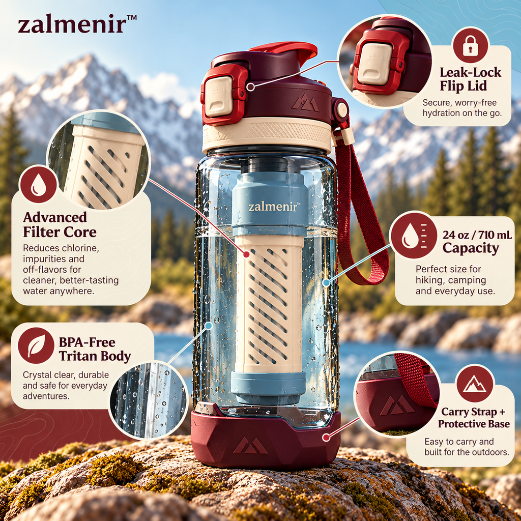 𝐳𝐚𝐥𝐦𝐞𝐧𝐢𝐫™ Portable Water Filter Bottle Hiking Camping Purifier