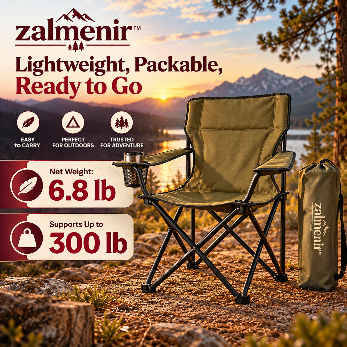 𝐳𝐚𝐥𝐦𝐞𝐧𝐢𝐫™ Folding Camping Chair Portable Outdoor Seating