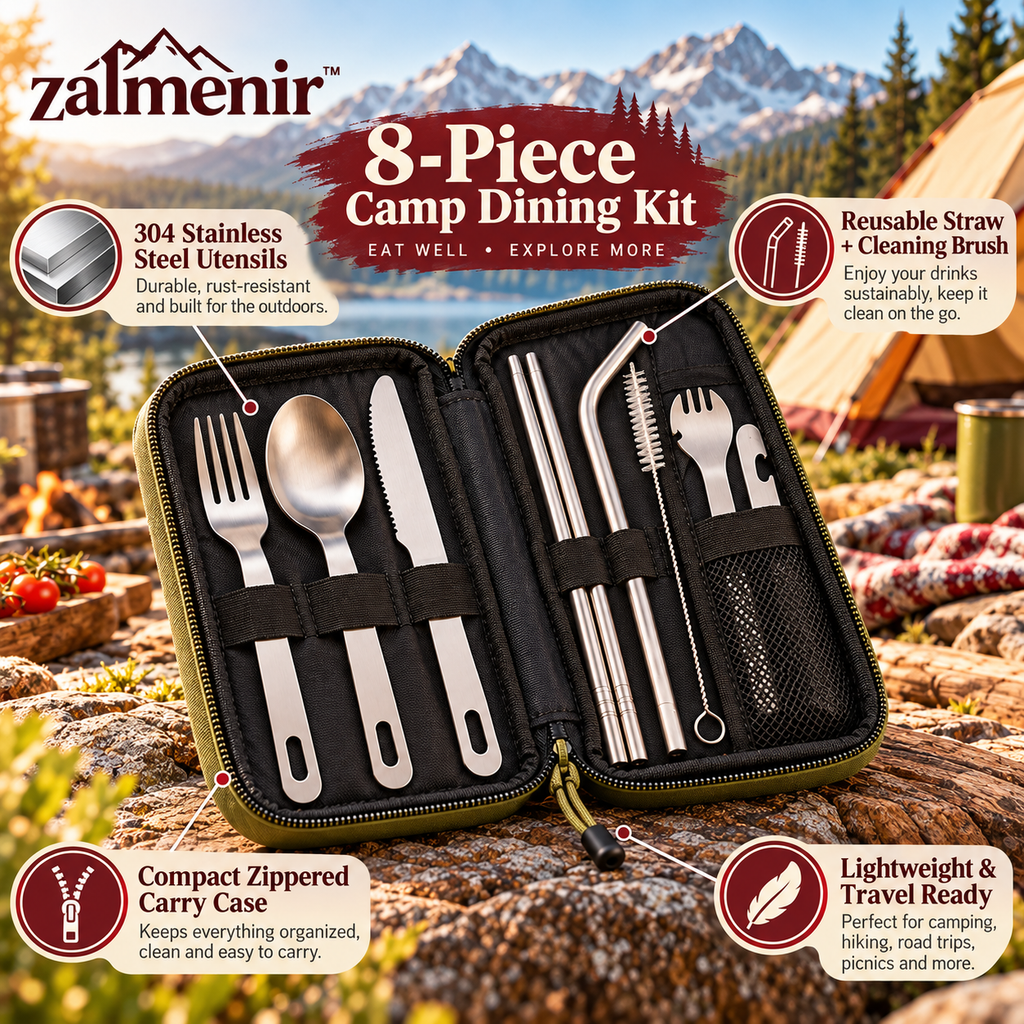 𝐳𝐚𝐥𝐦𝐞𝐧𝐢𝐫™ Camping Utensil Set Portable Outdoor Flatware Kit
