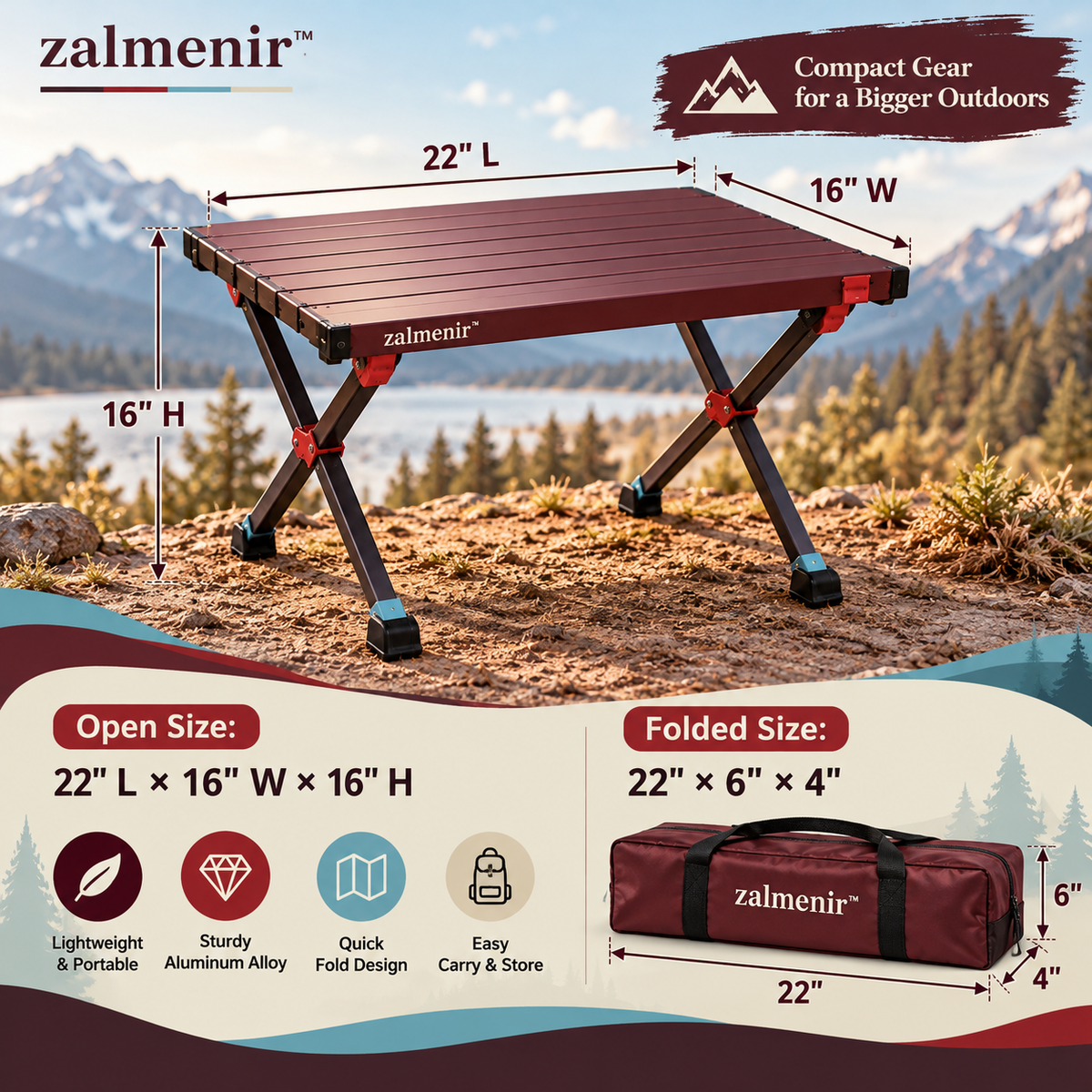 𝐳𝐚𝐥𝐦𝐞𝐧𝐢𝐫™ Folding Camping Table Portable Outdoor Picnic Table