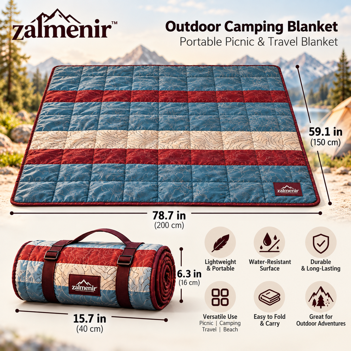 𝐳𝐚𝐥𝐦𝐞𝐧𝐢𝐫™ Outdoor Camping Blanket Lightweight Picnic Travel Blanket
