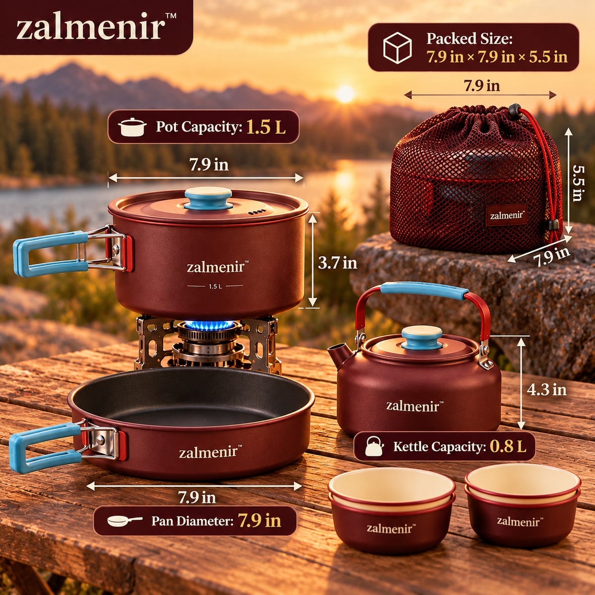 𝐳𝐚𝐥𝐦𝐞𝐧𝐢𝐫™ Portable Camping Cooking Set Outdoor Kitchen Gear