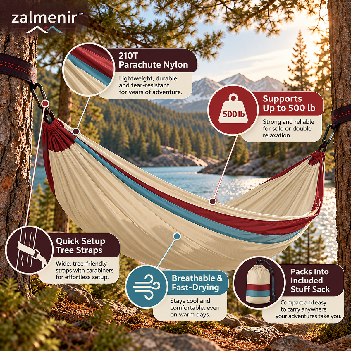 𝐳𝐚𝐥𝐦𝐞𝐧𝐢𝐫™ Portable Camping Hammock Outdoor Hanging Swing Bed