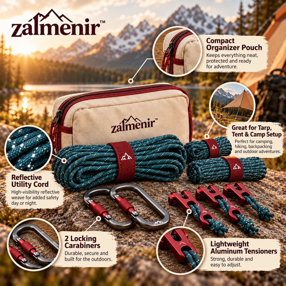 𝐳𝐚𝐥𝐦𝐞𝐧𝐢𝐫™ Outdoor Camping Rope Kit Hiking Utility Cord Set