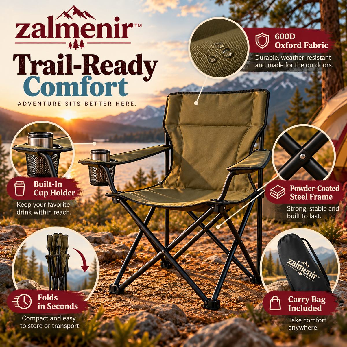 𝐳𝐚𝐥𝐦𝐞𝐧𝐢𝐫™ Folding Camping Chair Portable Outdoor Seating