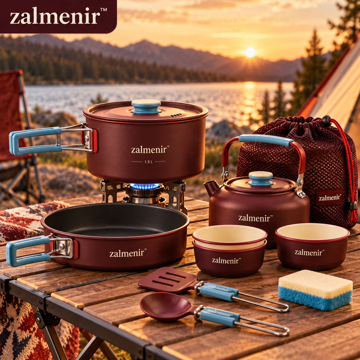 𝐳𝐚𝐥𝐦𝐞𝐧𝐢𝐫™ Portable Camping Cooking Set Outdoor Kitchen Gear
