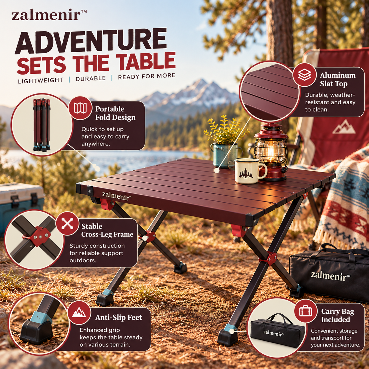 𝐳𝐚𝐥𝐦𝐞𝐧𝐢𝐫™ Folding Camping Table Portable Outdoor Picnic Table