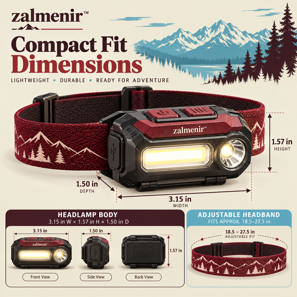 𝐳𝐚𝐥𝐦𝐞𝐧𝐢𝐫™ Rechargeable LED Headlamp Outdoor Hiking Flashlight