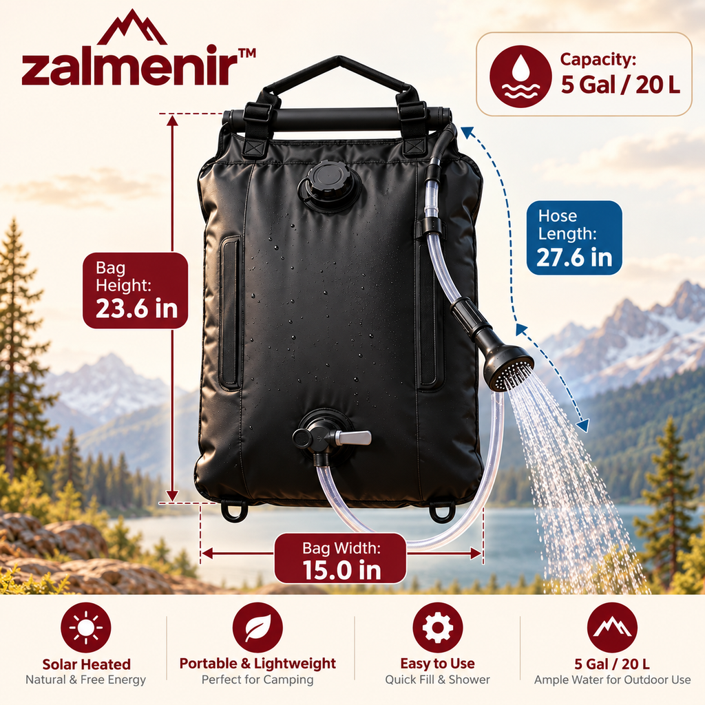 𝐳𝐚𝐥𝐦𝐞𝐧𝐢𝐫™ Portable Camping Shower Bag Outdoor Solar Shower