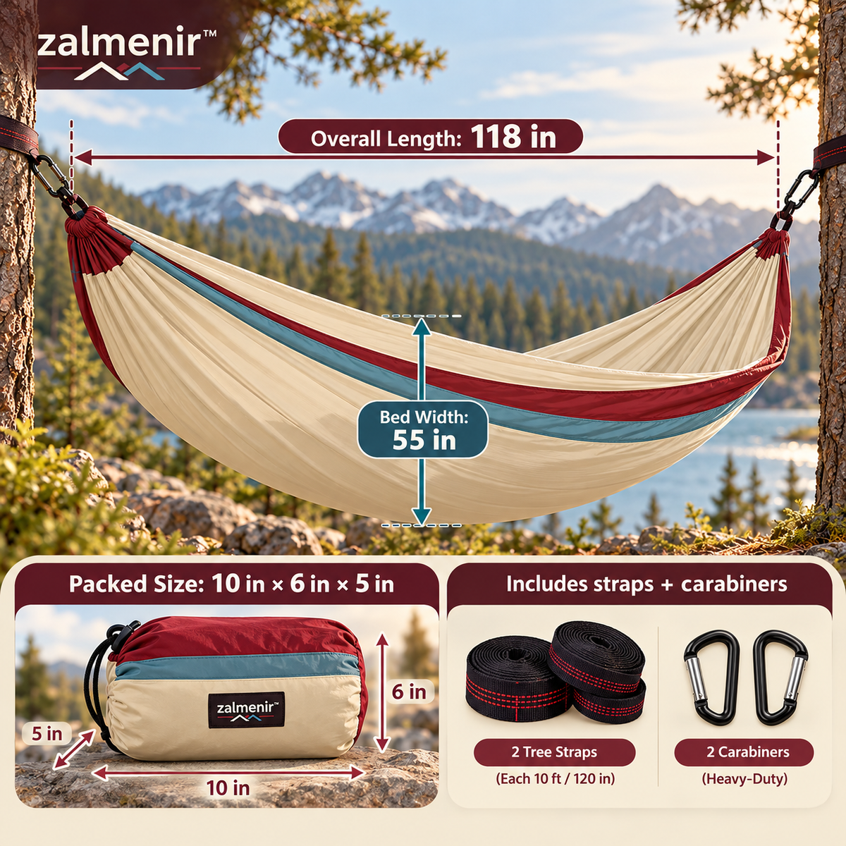 𝐳𝐚𝐥𝐦𝐞𝐧𝐢𝐫™ Portable Camping Hammock Outdoor Hanging Swing Bed