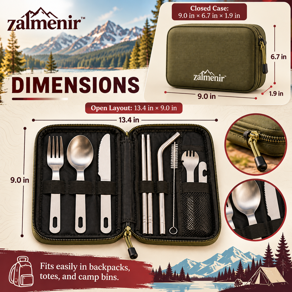 𝐳𝐚𝐥𝐦𝐞𝐧𝐢𝐫™ Camping Utensil Set Portable Outdoor Flatware Kit